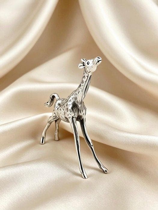 Figuur - Jirafa en plata - .915 zilver, Antiek en Kunst, Antiek | Zilver en Goud