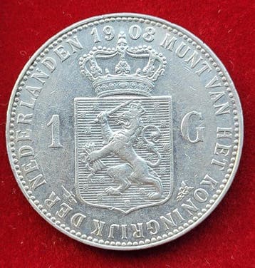 Pays-Bas. Wilhelmina. 1 Gulden 1908 (Sans prix de réserve)