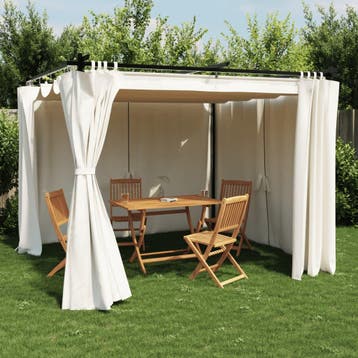 vidaXL Prieel met gordijnen 3x3 m staal crèmekleurig, Verzenden