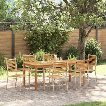 vidaXL Tuin Eettafel Set 7 st Beige Massief Acacia Hout, Verzenden, Nieuw