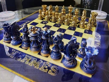 Dominique Kleiner (XXI) - Échiquier, Hermès design Bleu Or, Antiek en Kunst
