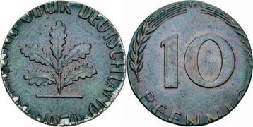 Duitsland Brd 10 Pfennig 1950 D auf 1 Pfennig Schroetling..., Verzenden