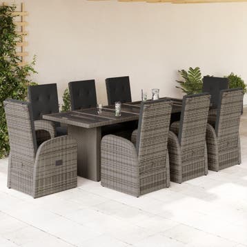 vidaXL 9-delige Tuinset met kussens poly rattan grijs, Verzenden, Nieuw, Tuinset