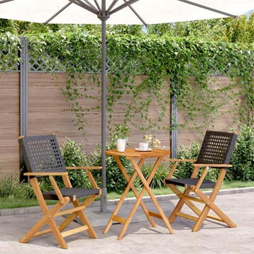vidaXL 3-delige Bistroset poly rattan en massief hout zwart, Verzenden