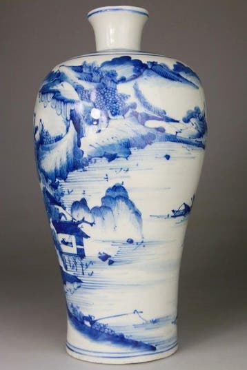 Vaas en porselein blauw-wit Meiping - Porselein - China -