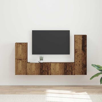 vidaXL Tv-meubelset Wandgemonteerd 4 pcs Oudhout Bewerkt, Huis en Inrichting, Verzenden, Nieuw