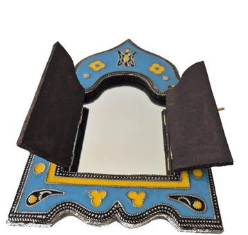 Spiegel - Houten composiet frame met echt kamelenbot-inleg, Antiek en Kunst