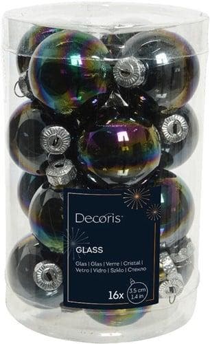 Kerstballen glas zwart iris shiny glans 3.5 cm koker 16, Huis en Inrichting, Woonaccessoires | Kunstplanten en Kunstbloemen, Nieuw