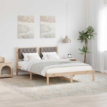 vidaXL Bedframe met hoofdeinde Taupe 140 x 190 cm Massief, Verzenden, Nieuw