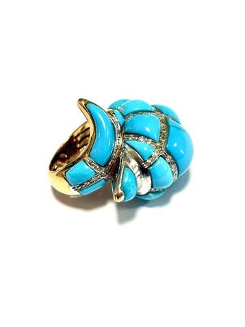 Ring - 9 kt. Roségoud, Witgoud Turquoise - Diamant
