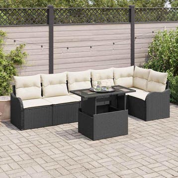 vidaXL Bankstel 7 st Zwart Poly rattan, Verzenden