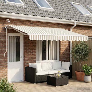 vidaXL Uitschuifbare luifel Lichtgrijs en wit 400 × 350 cm, Tuin en Terras, Verzenden, Nieuw