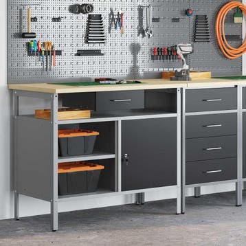 vidaXL Werkbank met lade met plank Zwart en Grijs 100 x 55 x, Doe-het-zelf en Bouw, Werkbanken, Verzenden, Nieuw