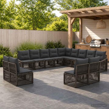 vidaXL Tuinbank Set 13 st Grijs poly rattan, Verzenden, Nieuw