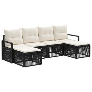 vidaXL Tuinbank Set 6 pcs Zwart poly rattan, Verzenden, Nieuw