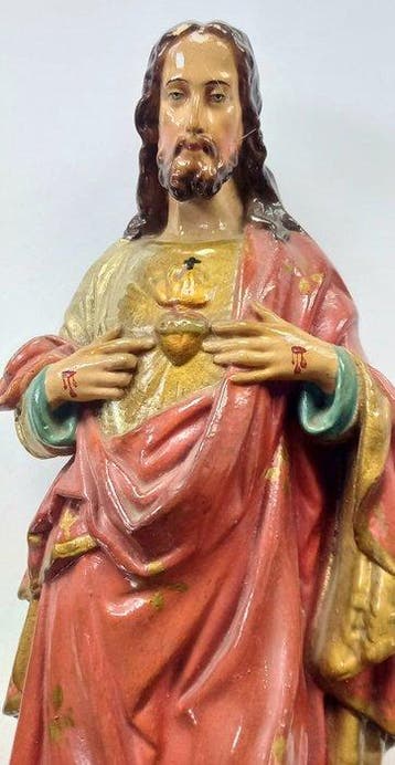 Beeld - Heilig Hart van Jezus - 42 cm - Gips - 1930-1940