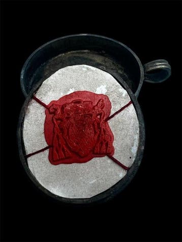 Reliquaire - Bronze, Cartouche dorée, Verre, Textile - XXe