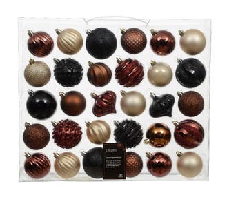 Kerstballen en ornamenten 7 cm opaal bruin zwart onbreekbaar