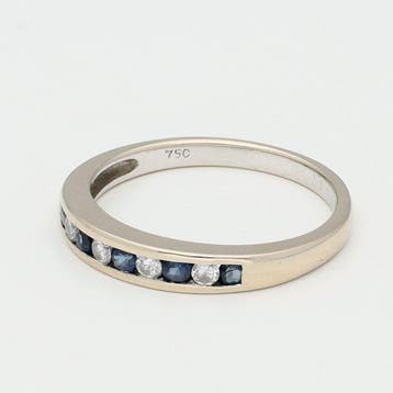 Bague - 18 carats Or blanc Diamant (Naturelle) - Saffier, Nieuw
