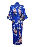 KIMU® Kimono Konings Blauw Maxi S-M Yukata Satijn Lang Lange, Ophalen of Verzenden, Nieuw