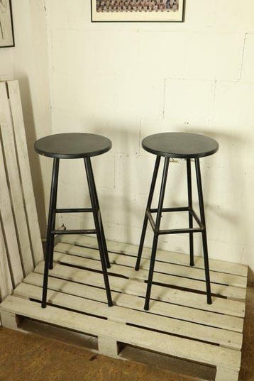 Kruk - Vintage industriële hoge barkrukken - Hout, Staal -