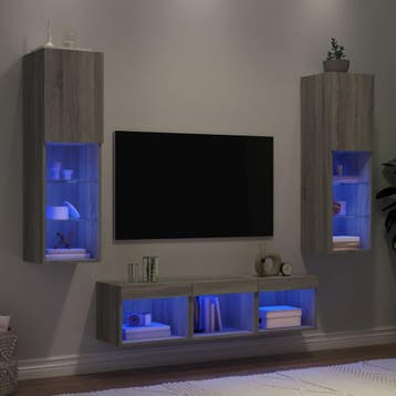 vidaXL 5-delige Tv-wandmeubelset met LED grijs sonoma, Verzenden