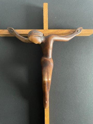 Art Deco Crucifix - Notenhout en eikenhout - 1920-1930 -