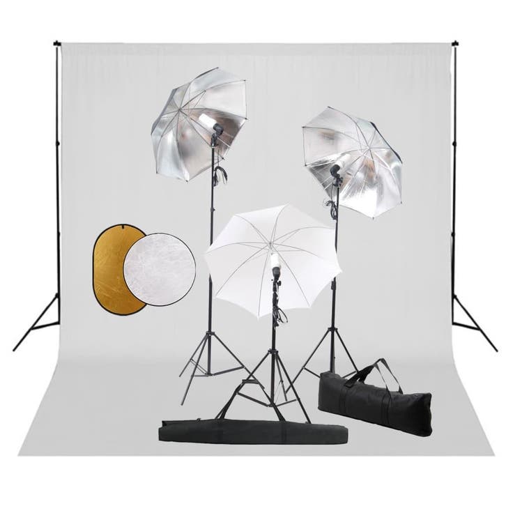 vidaXL Fotostudioset met lampen, paraplus, achtergrond en, Audio, Tv en Foto, Fotografie | Fotostudio en Toebehoren, Nieuw, Verzenden
