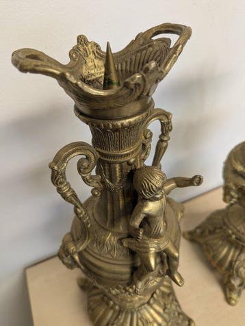 Chandelier (2) - Bronze - 2x candélabre figurine enfant