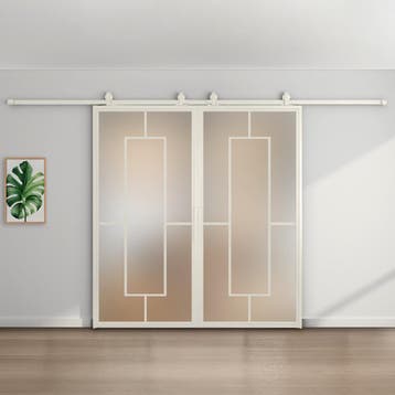Dubbele stalen schuifdeur - Wit - 5 Vlaks - Mat glas