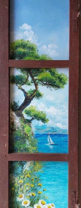 Silvana Pasini - Vecchia finestra con paesaggio mediterraneo