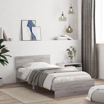 vidaXL Bedframe met hoofdeinde bewerkt hout grijs sonoma, Verzenden, Nieuw