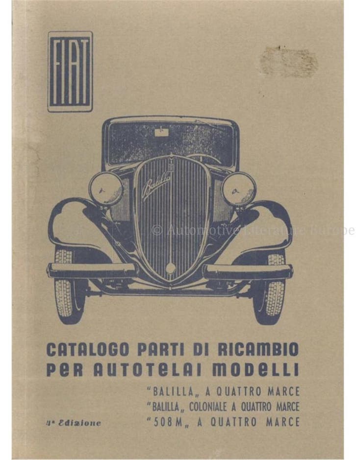1942 FIAT BALILLA 508M ONDERDELEN CATALOGUS ITALIAANS, Autos : Divers, Modes d'emploi & Notices d'utilisation