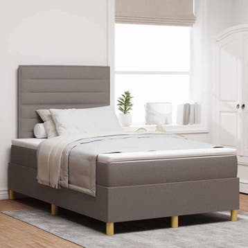 vidaXL LED Box Spring Bed met kussen Taupe 120 x 200 cm Stof, Verzenden