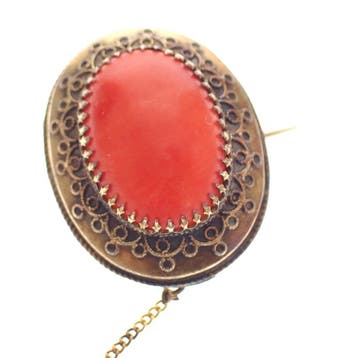 Antiek gouden broche met bloedkoraal, Bijoux, Sacs & Beauté, Broches, Ophalen of Verzenden