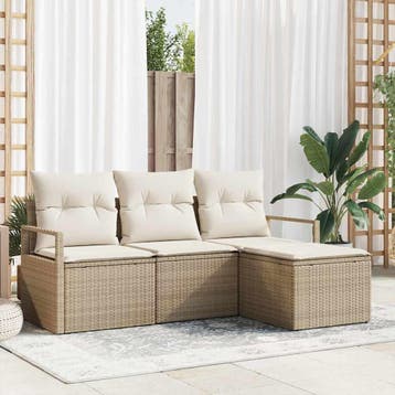 vidaXL Bankstel 4 st Beige en Crème poly rattan, Verzenden