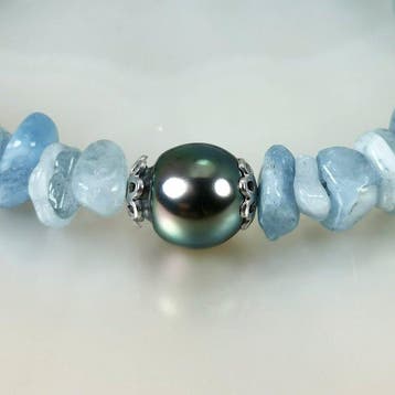 Zonder minimumprijs - Armband Zilver Parel - Aquamarijn -