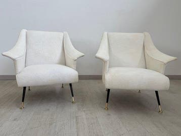 Fauteuil - Textile, Métal - Une paire de fauteuils vintage