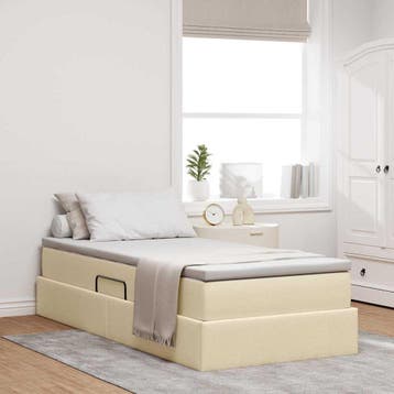 vidaXL Opslag bed met matras met matras Crème 90 x 200 cm, Verzenden