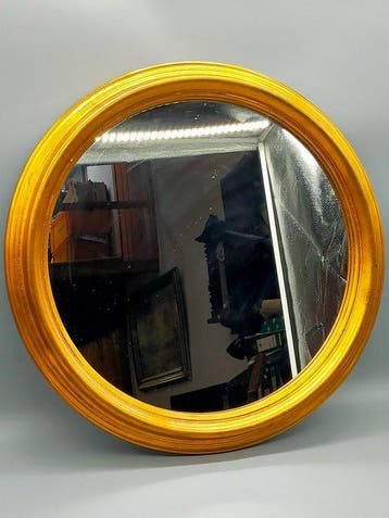 Klassischer Runder Wandspiegel – Goldener Holzrahmen Elegant