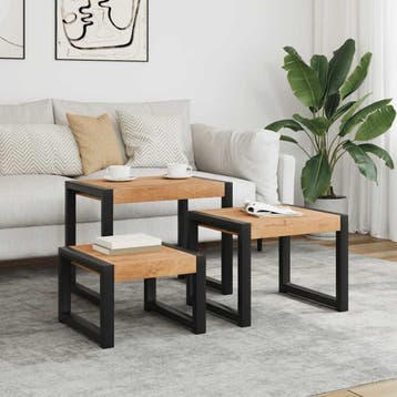 vidaXL Tafeltjesset 3 st massief hout, Verzenden, Nieuw