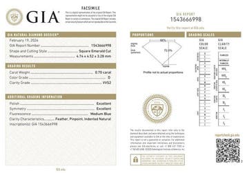 1 pcs Diamant (Natuurlijk) - 0.70 ct - Carré - D (kleurloos), Nieuw