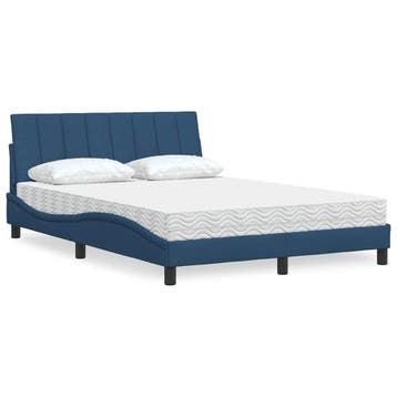 vidaXL Bed met matras Hanko stof blauw 140x200 cm, Verzenden, Nieuw