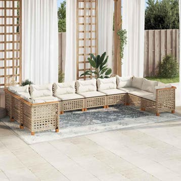 vidaXL 10-delige Loungeset met kussens poly rattan beige, Tuin en Terras, Verzenden, Nieuw, Loungeset