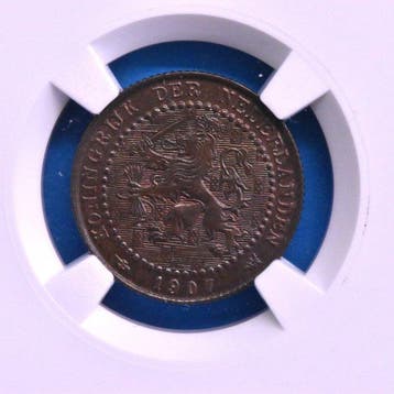 Nederland. Wilhelmina. 1 Cent 1907 MINT STATE 63 (Zonder, Postzegels en Munten
