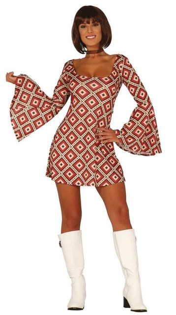 Disco 70S Jurk Blauw Rood Dames, Vêtements | Femmes, Verzenden
