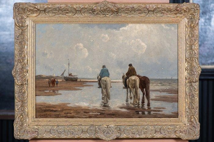 Hollandse School (XIX-XX) - Paarden op het Strand, Antiquités & Art, Art | Peinture | Classique