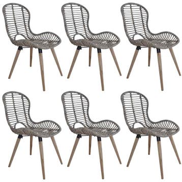 vidaXL Eetkamerstoelen 6 st natuurlijk rattan bruin, Huis en Inrichting, Verzenden, Nieuw