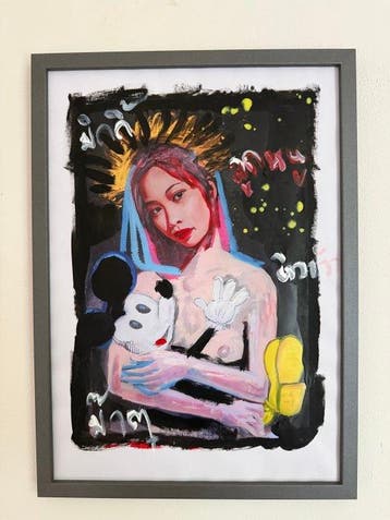Peter Klashorst (1957) - Vrouwenportret met Mickey Mouse, Antiek en Kunst