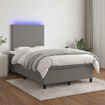 vidaXL Boxspring met matras en LED stof donkergrijs 120x200, Verzenden